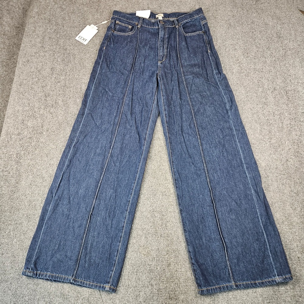 $188 Edit Jason Wu Audrey Wide Leg Jeans HighRise Indigo Ink Blue Seam Detail 28